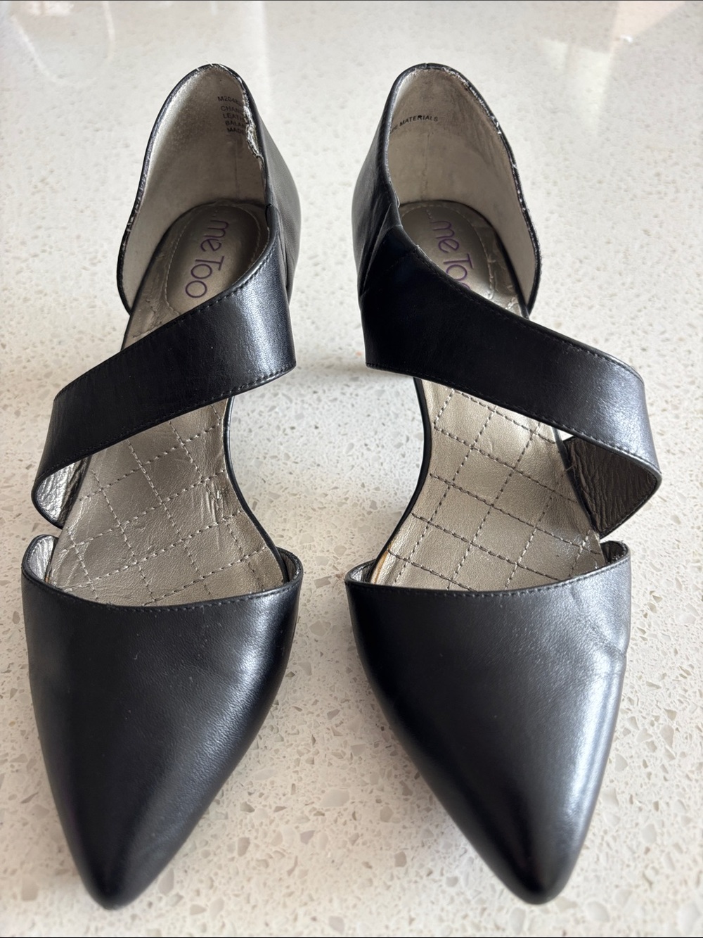 me Too Black Pointed Toe Crisscross Heels